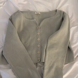 Sage Green Cardigan Sweater with V-neck and Long Sleeves